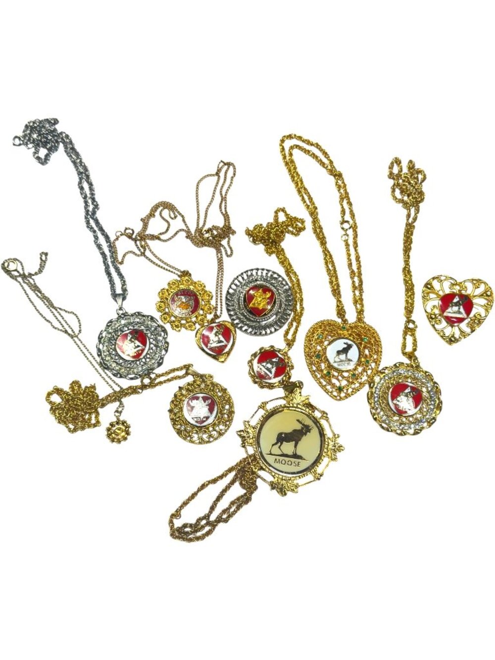 Moose Lodge Pendants + Bonus Bolo Tie & Pin – Fraternal Order W.O.T.M - LOT of 9